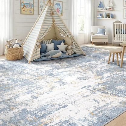 RELEANY Washable Area Rugs 8'x10' Non-Slip Modern Abstract Soft for Living Room Entryway Bedroom Nursery, Print Pattern, Light Blue