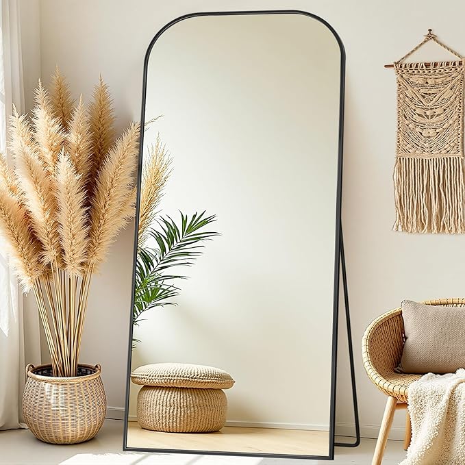 Full Length Mirror with Stand 71"x32" Floor Mirror Freestanding, Arched Floor Standing Large Mirrors Full Body Wall Hanging Leaning Home Decor for Bedroom & Living Room, Black