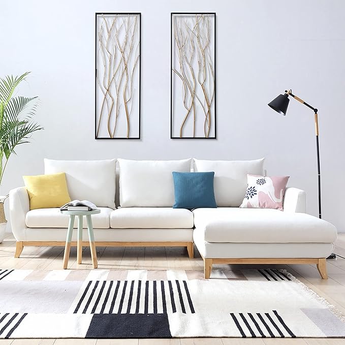 LuxenHome Metal Wall Decor, 36" Luxury Living Room Metal Wall Art, Set of 2 Gold Wall Decor, Bedroom Wall Decorations with Frame for Home, Bedroom, Kitchen, Office, Dining Room, Gold/Black