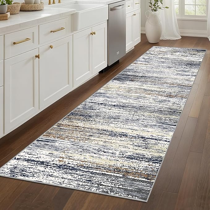 Modern Abstract Runner Rug 2x8 Washable Runner Rugs with Non Slip Backing, Low Pile Soft Runner for Hallway Entryway Laundry Bedroom Kitchen