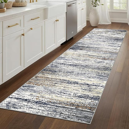 Modern Abstract Runner Rug 2x8 Washable Runner Rugs with Non Slip Backing, Low Pile Soft Runner for Hallway Entryway Laundry Bedroom Kitchen