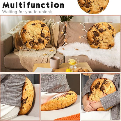 Unittype 2 Pcs 13.4" Chocolate Chip Cookie Pillows Round Throw Pillow Plush 3D Digital Print Funny Food Shaped Soft Stuffed Seat Pad Cushion for Bedroom Couch Sofa Chair Floor Decor Gifts