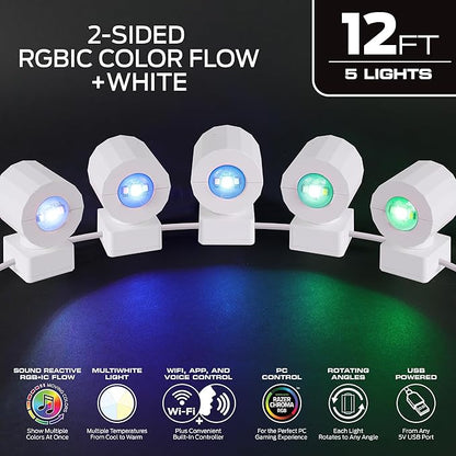 Monster Sconce Lights, RGBW+IC Multi-Colored & Multi-White, 5 Double-Sided LED Sconce Lights, App & Voice Control, Sound Reactive, Razer Chroma, Dimmable, Scheduling, Works with Alexa, Siri, Google