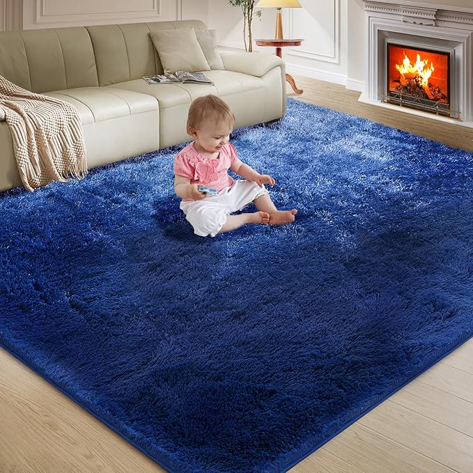 Ultra Soft Rug for Living Room, 6X9 Fluffy Shag Area Rug for Bedroom, Modern Shaggy Carpets Fuzzy Rug for Teens Dorm Nursery Home Decor Aesthetic, Upgrade Anti-Skid Durable, Blue