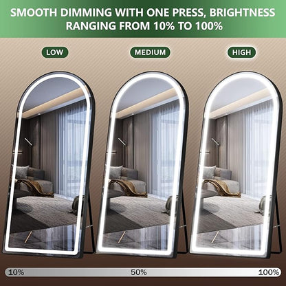 FENNIO Full Length Mirror with Lights, 70" x 32" LED Full Body Mirror, Free Standing Lighted Floor Mirror, Wall Mounted Hanging Mirror with Lights for Bedroom, Salon, Dimmable & 3 Color Lighting