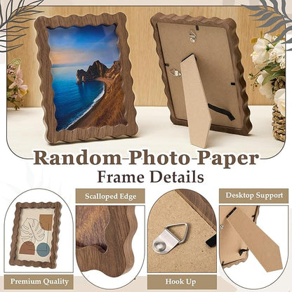 Novabright 4 Pcs 5 x 7 Inch Wood Wavy Edge Picture Frame Vintage Wooden Photo Frame with Real Glass for Tabletop and Wall Display Home Decor Photo Gallery Family Friend Wedding Graduation Gift