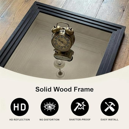 Wood Framed Mirrors for Wall, Black Bathroom Vanity Mirror for Over Sink 24 x 36, Vintage Wall Mirror for Bathroom Sink Hallway Entryway Bedroom Living Room Farmhouse Boho Style