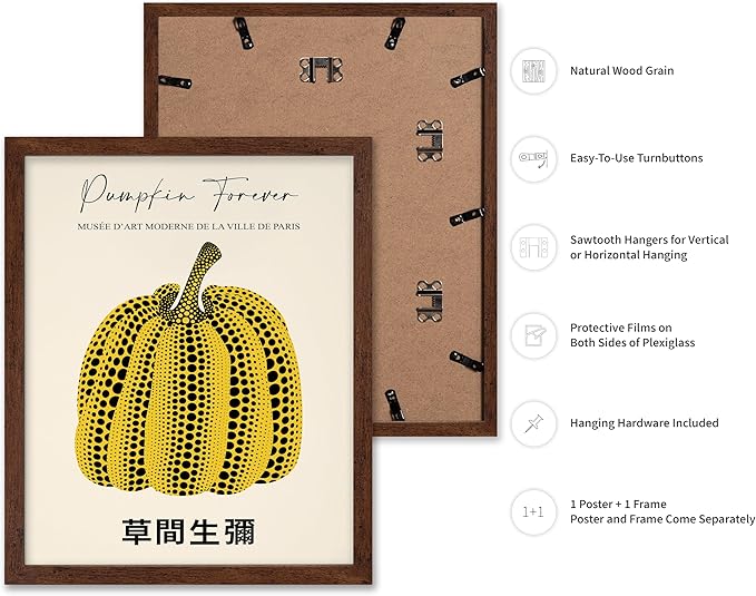Poster Master Vintage Poster - Retro Pop Art Print - Gift for Artist, Friend - Pumpkin Forever, Black Dot, Modern, Abstract - Wall Decor for Home, Office, 11x14 Brown Framed