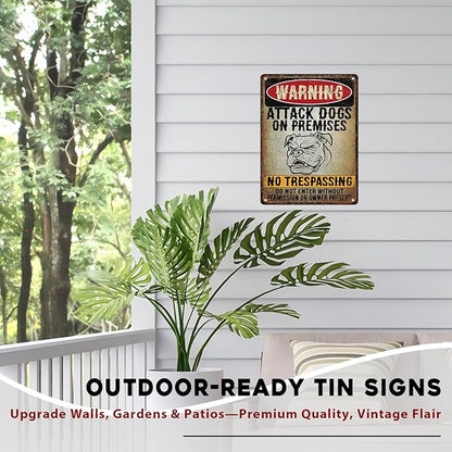Bulldog Vintage Sign Beware Of Dog Metal Sign Not Responsible for Injury Or Death for Home Bedrooms Kitchen Bars Pubs Garages Gardens Patios Porches 12x16inch
