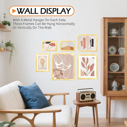 5x7 Picture Frames 8 Pack, Gold Frames for Wall or Tabletop Display, Photo Frame Collage with HD Plexiglass for Home Office Wall Decor, Display Pictures 4x6 with Mat or 5x7 Without Mat