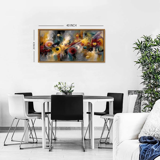 Abstract Music Canvas Wall Art Framed Colorful Rainbow Circle Picture for Living Room Modern Neutral Prints Minimalist Geometric Painting Contemporary Artwork for Office Bedroom Home Decoration 20x40