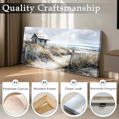 imjiayu Landscape Wall Art, Large Wall Art, Rustic Wall Decor, Coastal Cottage Canva Pictures Prints, Nostalgic Beach Paintings Wall Decor Living Room Bedroom Dining Room Modern Farmhouse 24"x48"