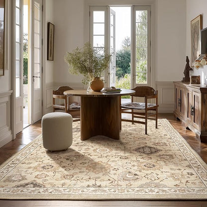 Machine Washable Rug for Living Room: 10x14 Area Rugs Boho Vintage Rug Stain Resistant Non Slip Low Pile Soft Lightweight Carpets for Bedroom Kitchen Dining Room Nursery Kids Room Farmhouse