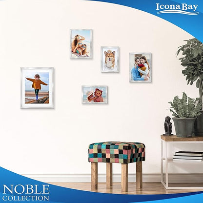 Icona Bay Combo-Sizes Silver Picture Frames Set - 10 PC (Four 4x6, Four 5x7, Two 8x10), Noble Collection Multi-Pack, Modern Professional Design for Wall Gallery