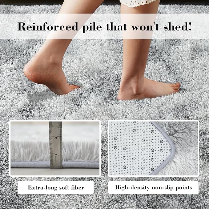 Fluffy Rug Shag Area Rug, Mottling Grey 2x4 Area Rugs for Bedroom, Small Bedside Rug, Soft Fluffy Shag Entryway Throw Rugs for Living Room Bedroom Kids Room Home Decor