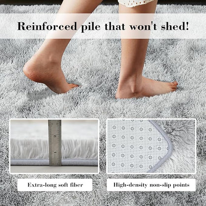 yongyangjuxin Fluffy Rug Shag Area Rug, Mottling Grey 8x10 Area Rugs for Living Room, Large Shag Area Rugs for Bedroom Kids Room Home Decor, Upgrade Anti-Skid Rectangular Fuzzy Rugs