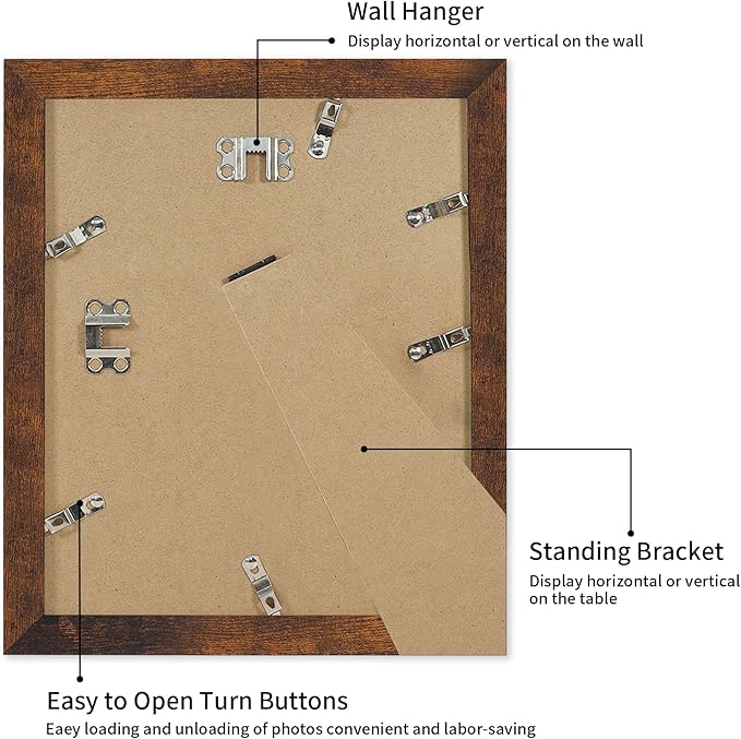 iRahmen 10x12 Picture Frame with Mat 8x10 - High Definition Tempered Glass Wooden Photo Frames for Tabletop Display and Wall Mounting (Dark Brown, Set of 2)