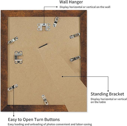 iRahmen 10x12 Picture Frame with Mat 8x10 - High Definition Tempered Glass Wooden Photo Frames for Tabletop Display and Wall Mounting (Dark Brown, Set of 2)
