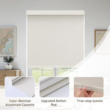 AOSKY Linen Roller Blinds Shades for Indoor Windows Pull Down Cordless Blackout Black Out Window Shade 27 Inch Blinds for Home Beige