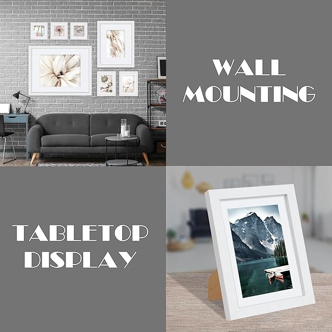 Hongkee 5x7 White Picture Frames set of 3, Made of Wooden and Glass Photo frame - Displays Picture 4x6 with Mat or 5 x 7 without Mat, Desktop & Wall Collage Frame set