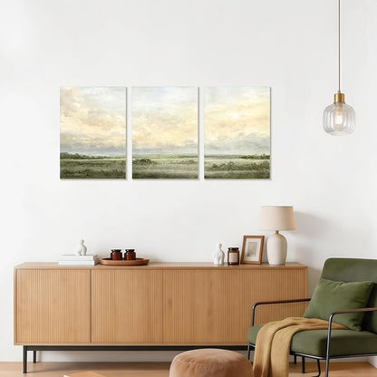 WENGTIAO Sage Green Wall Art Prints Set of 3 Abstract Landscape Canvas Paintings Nature Rustic Scenery Pictures Photos Minimalist Artwork Home Decor for Living Room Bedroom Office 16”x24”x3