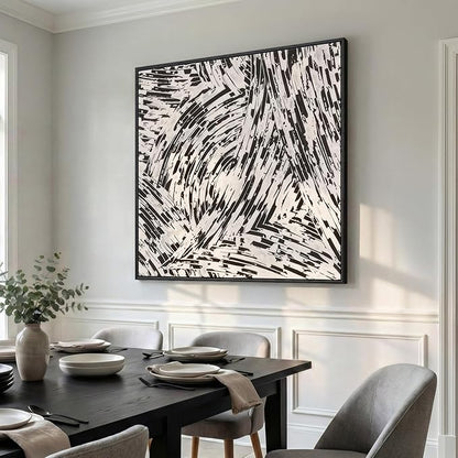 Large Framed Black and White Abstract Wall Art for Living Room, Big Square Modern Canvas Prints Paintings, Minimalist Brushstroke Lines Pictures for Bedroom Dining Hallway Office Wall Decor 40x40 In