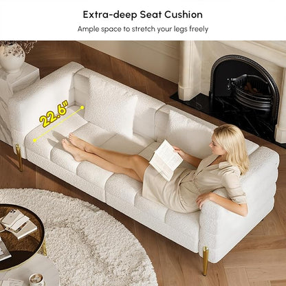 homary 79" Modern Boucle Sofa Couch, White Curved 3 Seater Couch with Deep Seat & Pillows, Upholstered Luxury Sofa for Living Room Apartment