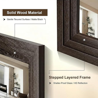 Wood Framed Mirrors for Wall, Brown Bathroom Vanity Mirror for Over Sink 20 x 30, Rustic Wall Mirror for Bathroom Sink Hallway Entryway Bedroom Living Room Farmhouse Boho Style
