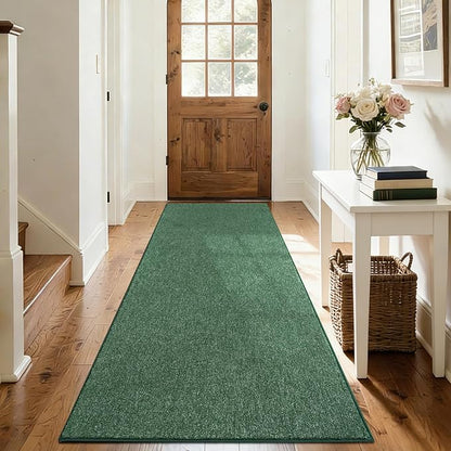 FinRèc 2x6 Washable Runner Rugs for Kitchen Hallway Bedroom, Low Pile Thin Rug Solid Color, Non-Slip Carpet Indoor for Home Decor (Green/White)