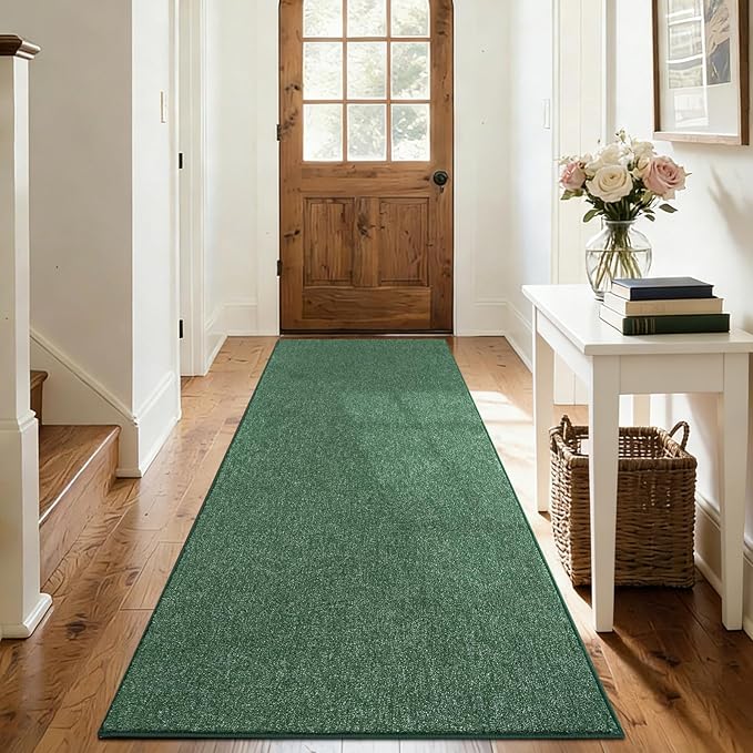 FinRèc 2x8 Washable Runner Rugs for Kitchen Hallway Bedroom, Low Pile Thin Rug Solid Color, Non-Slip Carpet Indoor for Home Decor (Green/White)