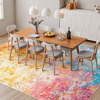 Rugflix 6x9 Area Rugs for Living Room, Washable Colorful Rainbow Rug Stain-Resistant Low Pile, Large Carpet Non-Slip for Kids Girls Room Nursery Bedroom Home Office