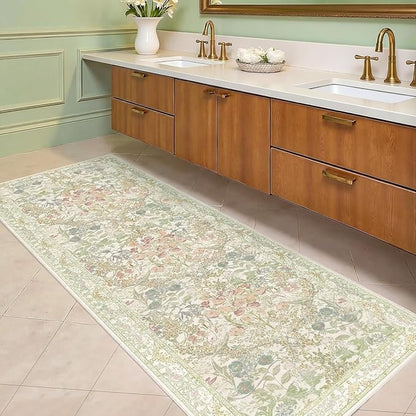 Lunasun Sage Green Non Slip Hallway Runner Rug - Long Runner Rugs 2x7 Washable Kitchen Floor Mat, Laundry Room Rug, Bathroom Runner - Vintage Design Décor