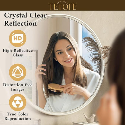 TETOTE Round Mirror 24 inch Brushed Nickel Mirror for Bathroom