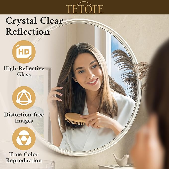 TETOTE Brushed Nickel Mirror 30 inch Round Mirror for Wall, Bathroom, Living Room, Bedroom, Vanity, Entrance
