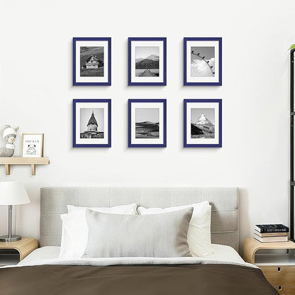 Picrit 8.5x11 Picture Frame Set of 12, Display 6x8 with Mat or 8.5 x 11 without Mat, Photo Frames for Wall Mounting or Table Top Display, Navy Blue
