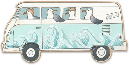 Open Road Brands Seagulls On A Bus Retro Wood Wall Decor - Beachy Wall Art for Bathroom, Living Room, or Sunroom