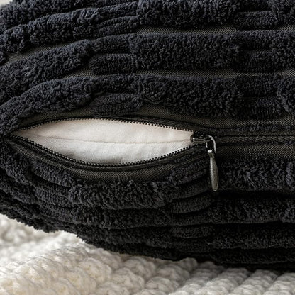 MIULEE Pack of 2 Corduroy Decorative Throw Pillow Covers 20x20 Inch Soft Boho Striped Pillow Covers Modern Farmhouse Home Decor for Halloween Sofa Living Room Couch Bed Black