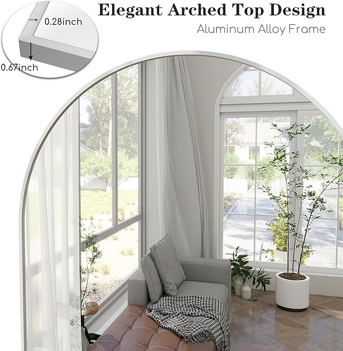 Rowjut Floor Mirror Arched Full Length Mirrors, Mirror Full Length Standing Hanging or Leaning Against Wall, 59"x18" Large Full Body and Wall Mounted Mirror for Bedroom Living Room, Silver