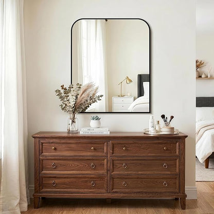 Bathroom Vanity Mirror for Wall, 36" x 30" Black Metal Framed Bathroom Mirror for Over Sink, Living Room, Bedroom, Entryway, Mantel, Fireplace Decor
