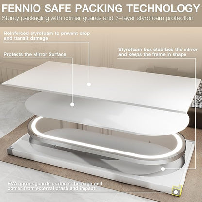 FENNIO 71" x 32" Large Wall Mounted Mirror with LED Lights, Oval Full Length LED Lighted Full Body Dressing Mirror for Bedroom, Salon, Brushed Aluminum Frame, Tempered Glass