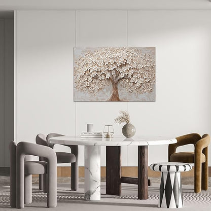 Canvas Wall Art Decor Prints Modern Botanical Wall Art Pictures for Living Room Tree of Life Wall Art Decor White Flower Wall Art Prints Canvas Art Wall Decor Artwork for Walls Bedroom Office Decor 24" X 36"