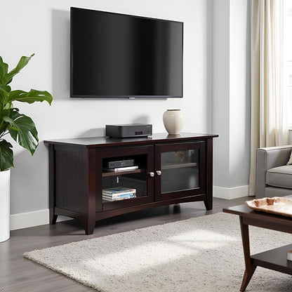 Shaker Cottage 36-Inch TV Stand – Media Console with Glass Cabinet, Adjustable Shelf, & Cord Management – Entertainment Center for Living Room or Bedroom by Alaterre Furniture (Espresso)