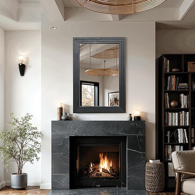 Wood Framed Mirrors for Wall, Black Bathroom Vanity Mirror for Over Sink 20 x 30, Vintage Wall Mirror for Bathroom Sink Hallway Entryway Bedroom Living Room Farmhouse Boho Style