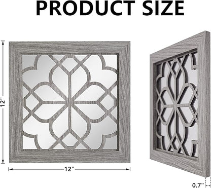 Boho Wall Mirror Decor, Set of 2 Rustic Farmhouse Accent Mirror 12x12 Inch, Square Shatterproof Vintage Style Mirrors for Wall, Small Decorative Mirrors for Living Room, Bedroom(Brown)