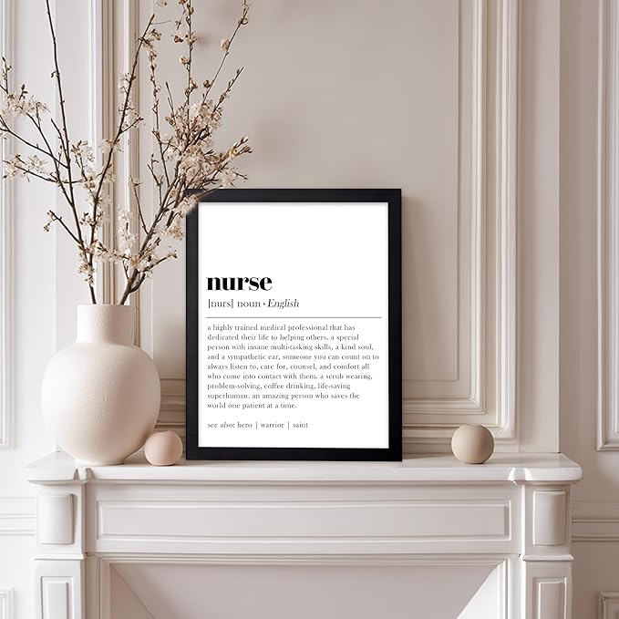 Poster Master Typography Poster - Dictionary Print - Nurse Definition, Amazing Person Who Saves the World, Hero, Saint - Gift for Friend - Wall Decor for Home, Hospital, 11x14 Black Framed