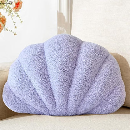 XIAIJIA Seashell Throw Pillows Shell Shaped Pillow Lavender Sea Shell Pillows for Bed Seashell Decorative Pillow Soft Plush Pillow Sea Couch Decoration(18 X 13 inch)