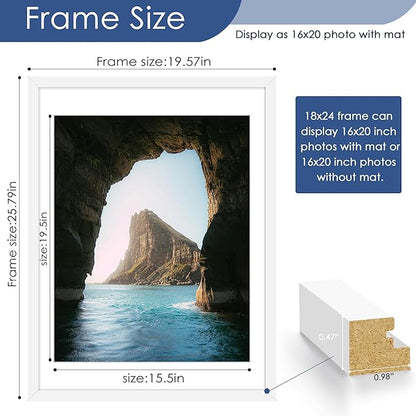 PEALSN 18x24 Poster Frame Set of 6, Display Pictures 16 x 20 with Mat or 18 x 24 without Mat for Wall Mounting Display, poster frames 18 x 24 for Wall Decor, White