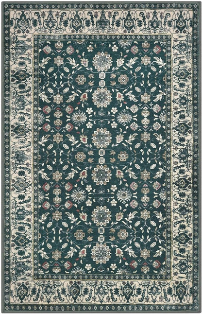 KUTA Vintage 2x3 Rugs for Entryway, Non-Slip Washable Kitchen Rugs & Indoor Door Mat with Floral Print, Green Beige Ultra Thin Soft Low-Pile Throw Rug for Front Door, Bedside, Small Spaces