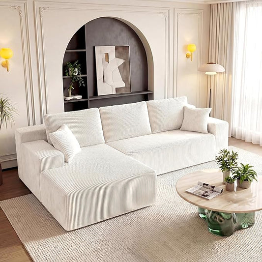 GRUSIGN Cloud Sectional Boneless Couches for Living Room, Modular L Shaped Couch with Deep Seat Oversized Left Facing Chaise, Memory Foam Compressed Spineless 3 Seater Sofa for Apartment, Beige