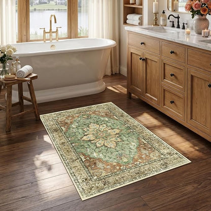 RELEANY Area Rugs 2'6"x4' Kitchen Rugs Entry Rug Small Rugs for Entryway Kitchen Bathroom Door Mat Indoor Entrance,Washable Non Slip, Brick Red Rust Neutral Brown Burnt Orange Green
